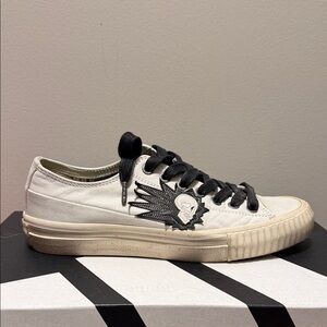 John Varvatos White Canvas Sneakers with Black Laces